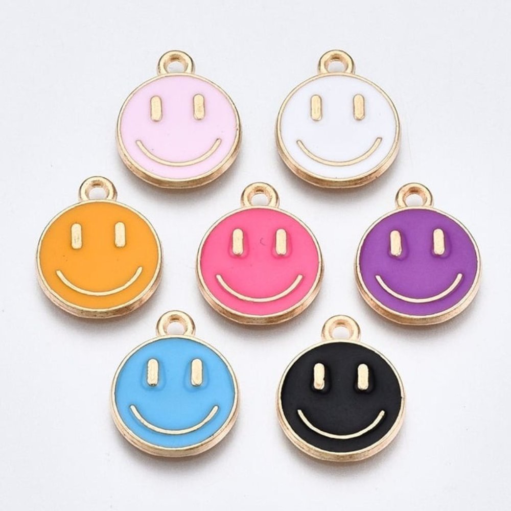 10pc Gold & Mixed Color Smiley Face Enamel Charms 12mm